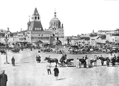 نافورة نيكولاييفسكي في ساحة لوبيانكا ، موسكو ، روسيا ، 1895. بواسطة غير معروف