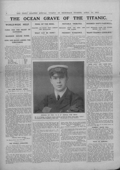 قبر المحيط من تيتانيك ، وصورة لجاك فيليبس ، 20 أبريل 1912. بواسطة غير معروف