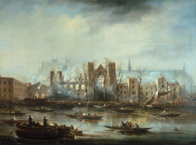 "قصر وستمنستر من النهر بعد حريق 1834" ، 1834 بواسطة غير معروف