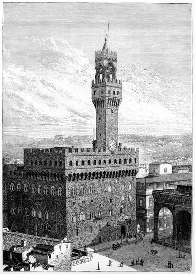 The Piazza della Signoria، Palazzo Vecchio، فلورنسا، إيطاليا، 1882 بواسطة غير معروف