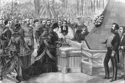 أميرة ويلز تطلق السفينة الحديدية الجديدة الكسندرا ، 1875 بواسطة غير معروف