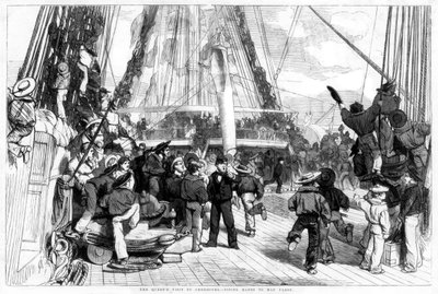زيارة الملكات إلى Cherbourg - توصيل الأنابيب إلى Man Yards ، 1858 بواسطة غير معروف