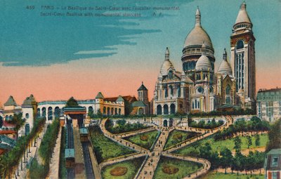 ال كاتدرائية Sacré-Coeur مع درج ضخم ، باريس ، c1920 بواسطة غير معروف