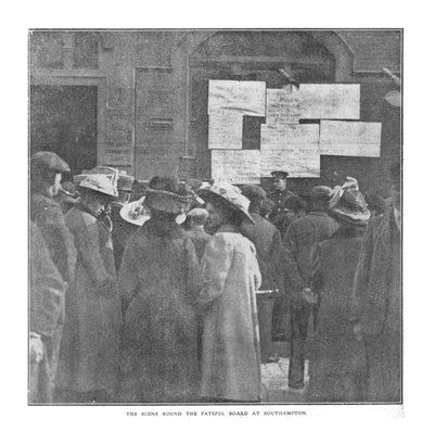 المشهد حول المجلس المشؤوم في ساوثامبتون ، 20 أبريل 1912. بواسطة غير معروف