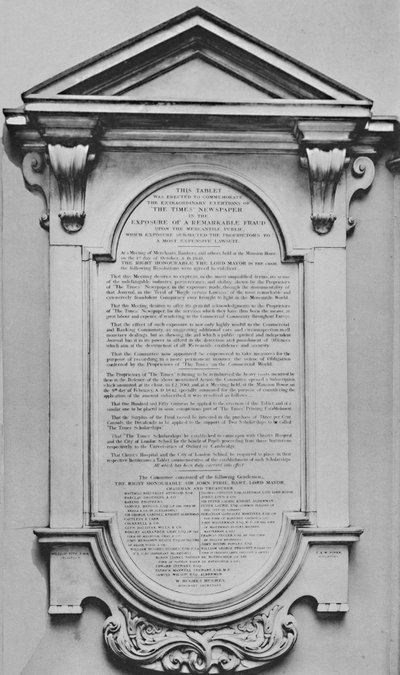 The Times Memorial at Lloyds، c1800s، 1928 بواسطة غير معروف