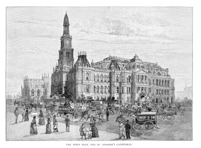 The Town Hall and St Andrews Cathedral ، سيدني ، نيو ساوث ويلز ، أستراليا ، 1886 بواسطة غير معروف