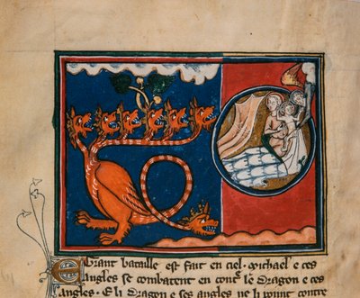 المرأة والتنين. صورة مصغرة من: Apocalypse de Saint Jean، حوالي 1320. بواسطة غير معروف