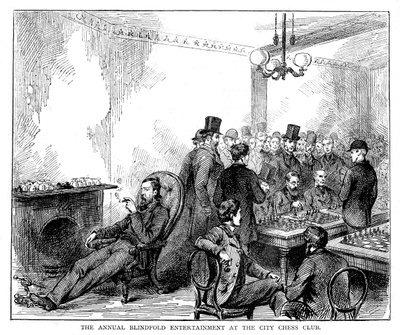 الترفيه السنوي معصوب العينين في نادي الشطرنج في المدينة ، 1876 بواسطة غير معروف