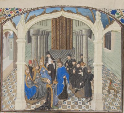 تتويج بالدوين الثاني في 1118. صورة مصغرة من الهستوريا بواسطة ويليام من صور ، 1460 بواسطة غير معروف