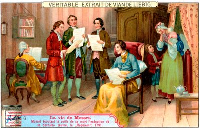 موت موتسارت يستمع إلى أداء قداسه ، 1791 ، ج 1900 بواسطة غير معروف