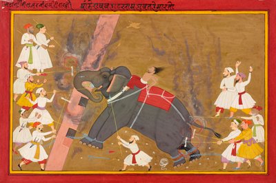قتل الفيل Khanderao Bahadur شام Mahavat ، كاليفورنيا. 1700. بواسطة غير معروف