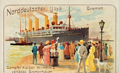 يبتعد SS SS Kaiser Wilhelm II عن رصيف الميناء في Bremerhaven ، ألمانيا ، 1905. بواسطة غير معروف