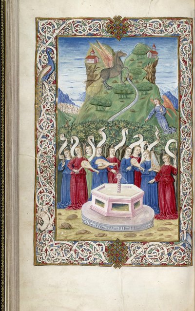 التسعة الآلهة مع بيغاسوس وجبل هيليكون من Argumentum بواسطة Guarinus Veronensis ، 1485-1499 بواسطة غير معروف