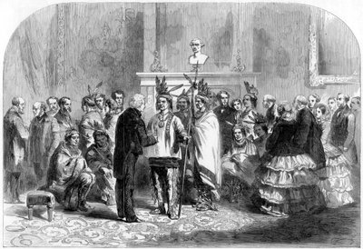 رئيس الولايات المتحدة يحث القبائل المعادية على المصافحة ، 1858 بواسطة غير معروف