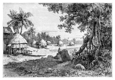 قرية الصاوي ، كار نيكوبار ، جزر نيكوبار ، الهند ، 1895 بواسطة غير معروف