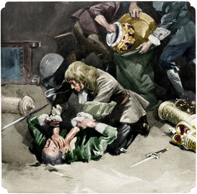 توماس بلود يحاول سرقة جواهر التاج من برج لندن في 1671 ، 1937 بواسطة غير معروف