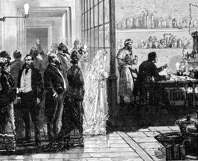 توماس إديسون يجرب المصابيح الكهربائية في يوم زفافه ، 1871 1883 بواسطة غير معروف