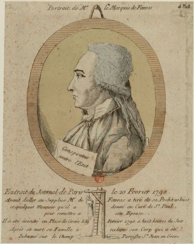توماس دي ماهي ، ماركيز دي فافراس 1744-1790. من جورنال دو باريس في 20 فبراير 1790 ، 1790. بواسطة غير معروف