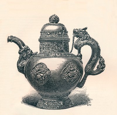 إبريق شاي تبتي مع صنبور التنين ومقبض يُظهر التأثير الصيني ، c1904 بواسطة غير معروف