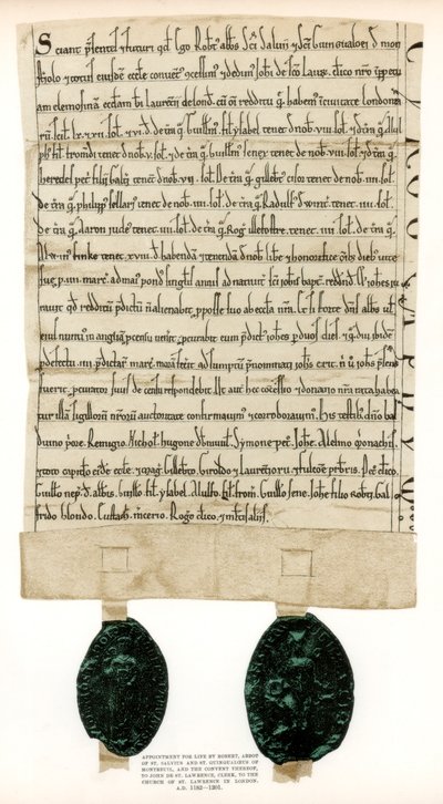 سند ملكية للعقارات المحيطة بـ Guildhall ، مدينة لندن ، c1182-1201 1886 بواسطة غير معروف