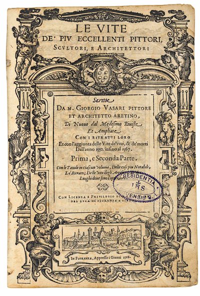 صفحة العنوان من: جورجيو فاساري ، حياة أفضل الرسامين الإيطاليين ، النحاتين ، 1568. بواسطة غير معروف