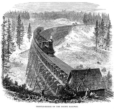 جسر Trestle على خط السكة الحديد Union Pacific ، الولايات المتحدة الأمريكية ، 1876 بواسطة غير معروف