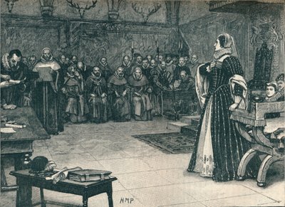 محاكمة ماري ملكة الاسكتلنديين في قلعة فوثرنجهاي ، 1586 1905. بواسطة غير معروف