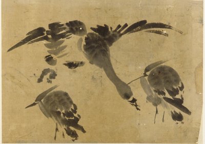 اثنان من مالك الحزين وإوزة ، فترة إيدو ، 1573-1615. بواسطة غير معروف