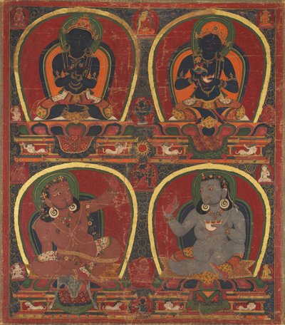 Vajradhara و Nairatmya و Mahasiddhas Virupa و Kanha ، ج. 1450. بواسطة غير معروف