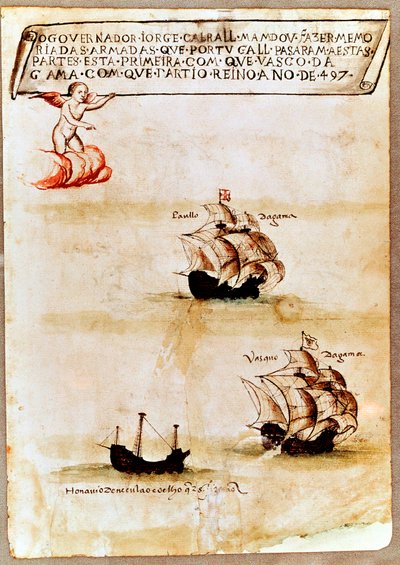 أسطول فاسكو دا جاما في البحر 1497 بواسطة غير معروف