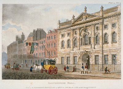 منظر لقاعة Ironmongers 'والناس ومدرب في شارع Fenchurch ، مدينة لندن ، 1811 بواسطة غير معروف