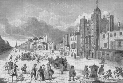 منظر لقصر سانت جاميس ، وستمنستر ، لندن ، في وقت الملكة آن ، c1710 1878. بواسطة غير معروف