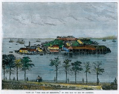 منظر لجزيرة الثعابين ، في خليج ريو دي جانيرو ، البرازيل ، c1880 بواسطة غير معروف