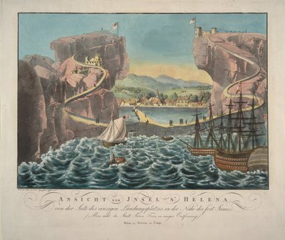 منظر لجزيرة سانت هيلينا من جانب مكان الهبوط بالقرب من حصن جيمس ، 1815 بواسطة غير معروف