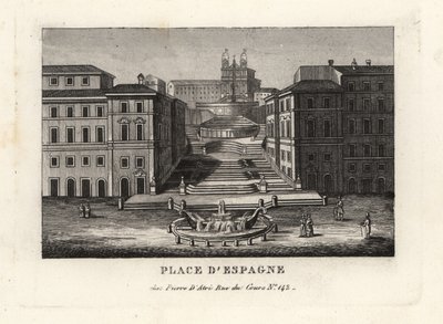 منظر لساحة سباجنا ، فونتانا ديلا باركشيا ، نافورة القارب و Scalinata di Trinita dei Monti ، Spanish Steps ، روما بواسطة غير معروف
