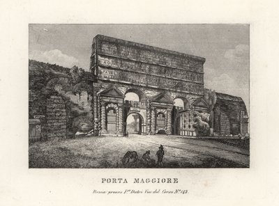 منظر لبوابة Porta Maggiore مع قنوات مائية أو بوابة أكبر أو Porta Prenestina ، في الجدار Aurelian ، روما بواسطة غير معروف