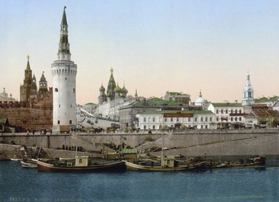 منظر لمنحدر St Basils ، المنظر من نهر Moskva ، موسكو ، روسيا ، c1890-c1905 بواسطة غير معروف
