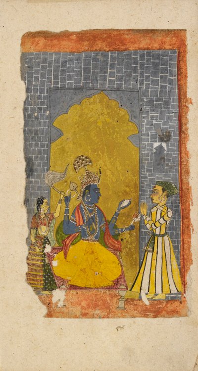 توج فيشنو مع متعب أميري يقف أمامه ، 1700-1725 بواسطة غير معروف