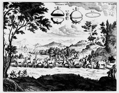مظاهرة فون جيريكس لقوة ضغط الهواء ، 1672 بواسطة غير معروف