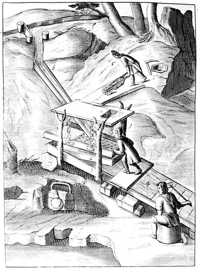 غسل الخام لاستخراج الذهب ، 1683 بواسطة غير معروف