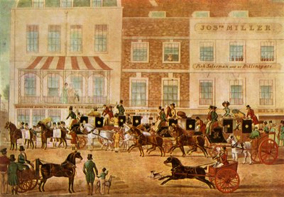 'West Country Mails at the Gloucester Coffee House، Piccadilly'، c1830، 1943. بواسطة غير معروف