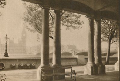 جسر وستمنستر وبيج بن من شرفة مستشفى سانت توماس ، c1935. بواسطة غير معروف