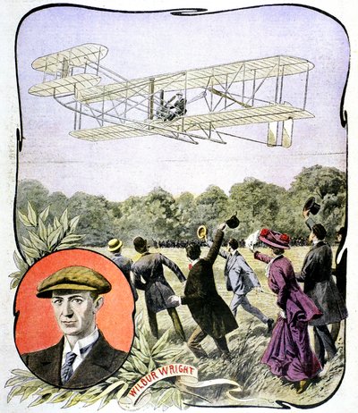 Wilbur Wrights أول رحلة في أوروبا في مضمار السباق Hanaudieres بالقرب من لومان ، فرنسا ، 1908 بواسطة غير معروف