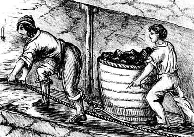 امرأة وصبي يعملان في منجم فحم ، بولتون ، لانكشاير ، 1848 بواسطة غير معروف