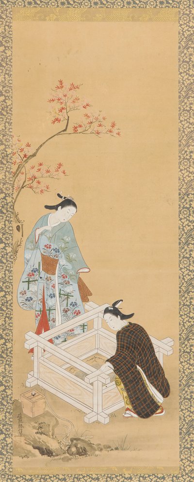 شاب وعذراء بالقرب من بئر ، فترة إيدو ، 1615-1868. بواسطة غير معروف