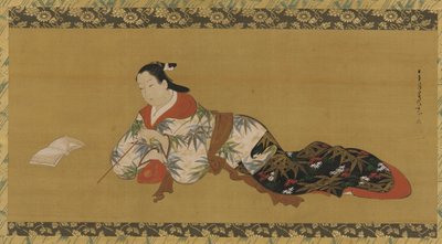 يوجو مستلق وقراءة مقطوعة موسيقية ، فترة إيدو ، 1615-1868. بواسطة غير معروف