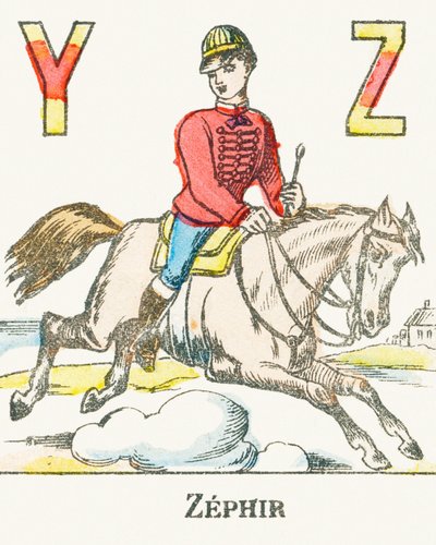 Z: Zephir ، متسابق يركض على حصانه المسمى Zephyr - Games Alphabet ، حوالي 1890 (نقش) بواسطة غير معروف