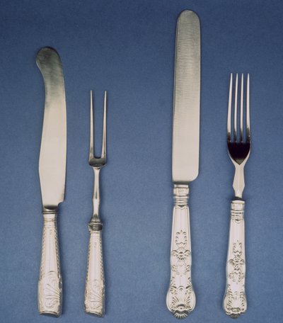 سكين وشوكة فضية ، شيفيلد ، c.1780 وإصدار لاحق 1835 ، بواسطة أتكين وأوكسلي بواسطة غير معروف غير معروف