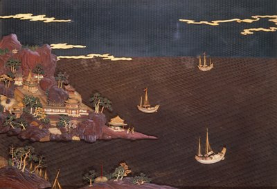 صينية ذات مشهد بحري مأخوذة من طبعة معاصرة ، حفاضات ، ج 1785 (ورنيش) بواسطة غير معروف غير معروف