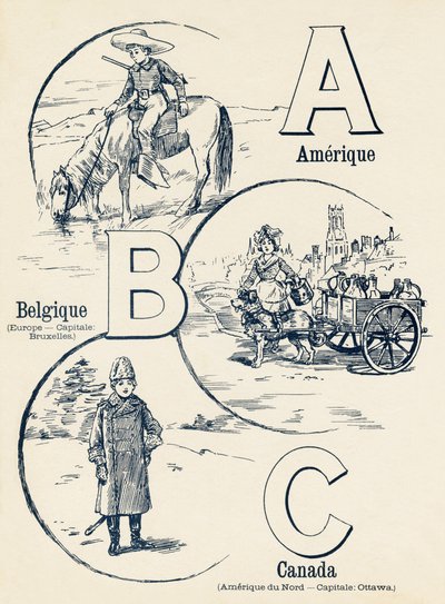 ABC: أمريكا ، بلجيكا ، كندا - عالمان ABC. Emile Guerin ، ناشر ، باريس ، حوالي عام 1900. الأبعاد: 27.5 × 21.5 سم بواسطة غير معروف